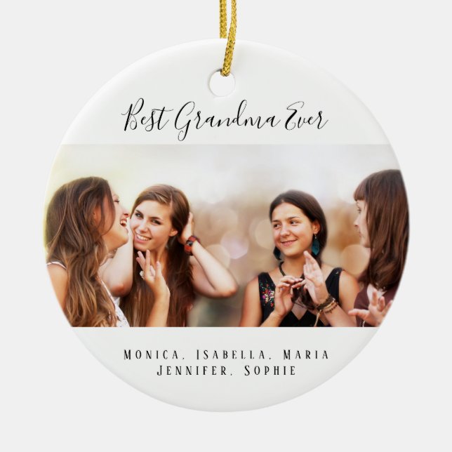 Photo grandkids grandmother ceramic ornament (Front)