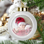 Photo Grandparents First Christmas Black Script Ceramic Ball Christmas Ornament<br><div class="desc">Help them celebrate their first grandchild with this beautiful modern keepsake ornament. The off-black text reads "Our first Christmas as grandparents, " with the word "grandparents" in elegant handwriting script with flourishes before and after. Easily replace the sample image with your favourite photo of the new baby, and add his...</div>