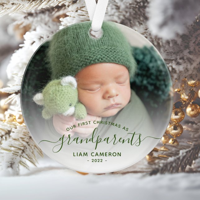 Photo Grands-parents Premier Noël Vert Script (Créateur téléchargé)