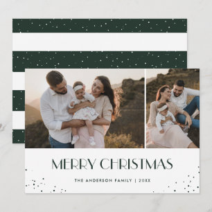 Photo Green and White Merry Christmas Holiday Card