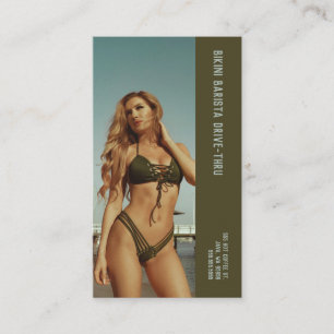 Photo Green Bikini Barista Double Number Coffee Loyalty Card