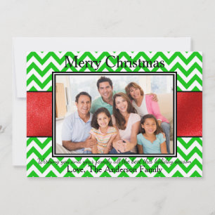 Photo Green Chevron Red Ribbon - Carte de Noël