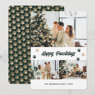Photo Green Gold Happy Pawlidays Holiday Card