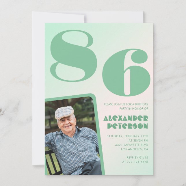 Photo Green Gradient 86th birthday  Invitation (Front)