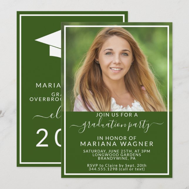 Photo Green High School Graduation Party Invitation (Front/Back)