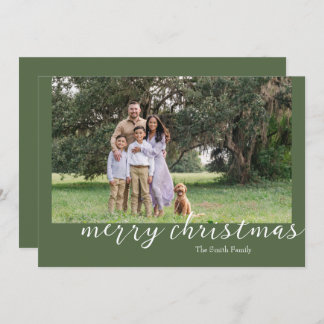 Photo Green Minimal Script Christmas Card