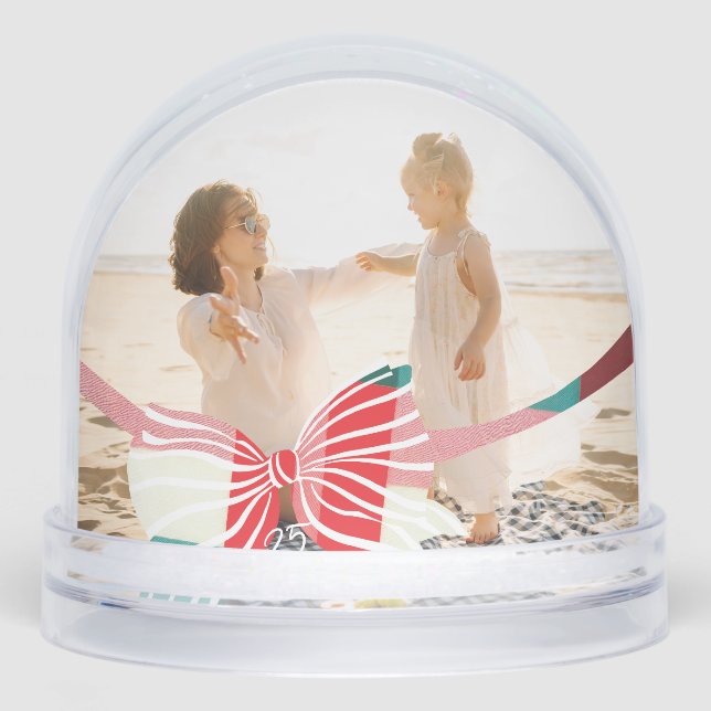 Photo Green & Red Plaid Tied With Bow Christmas Snowglobe (Front)