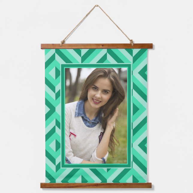 Photo Green Three-Tone Diamond Pattern Hanging Tapestry (Front)