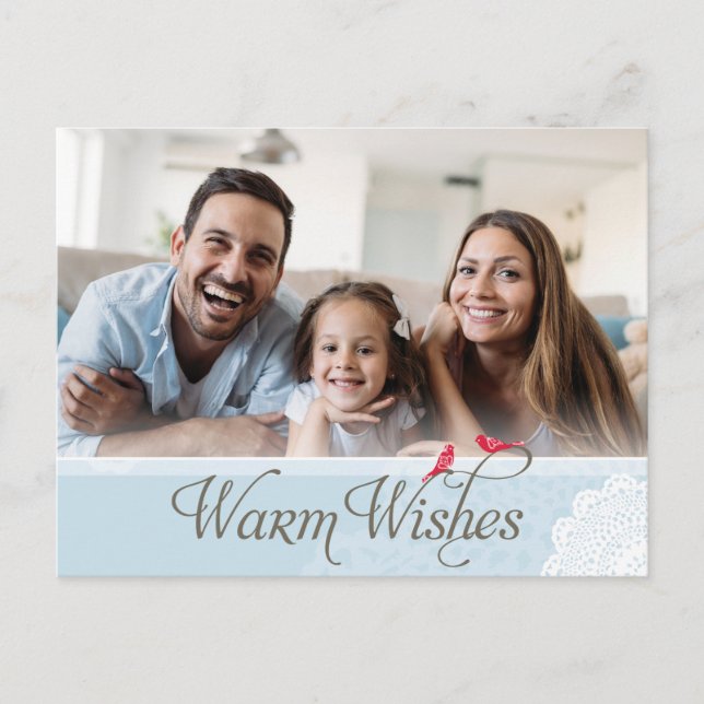 PHOTO GREETING POSTCARD pretty warm wishes blue (Front)