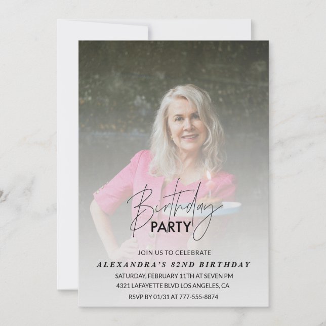 Photo Grey 82nd birthday invitation  (Front)