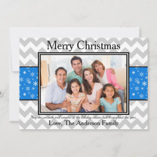Photo Grey Chevron Blue Snow - Christmas Card