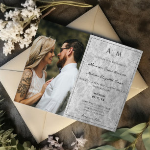 Photo Grey Damask Monogram Wedding Invitation