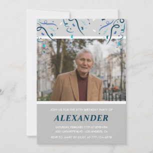 Photo Grey for him Confetti 87th birthday Invitation