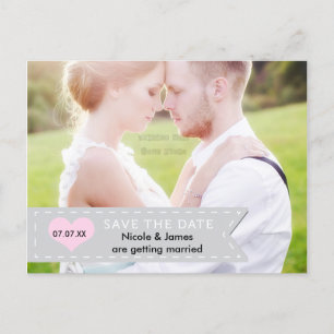 PHOTO Grey & Pink Banner SAVE THE DATE Postcard