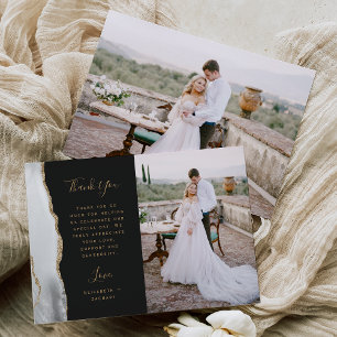 Photo Grey White Agate Gold Script Wedding Thank You Card