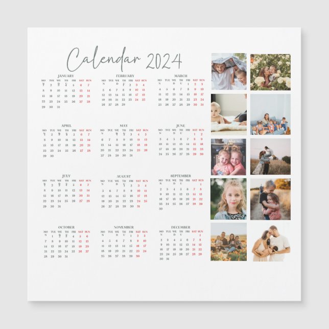 Photo grid 2024 calendar family magnet card (Front)