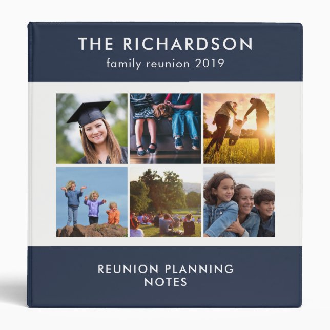 Photo Grid Blue and White Family Reunion Binder (Front)