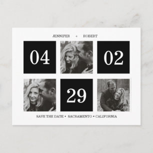 Photo Grid Collage   Black   SAVE THE DATE Announcement Postcard