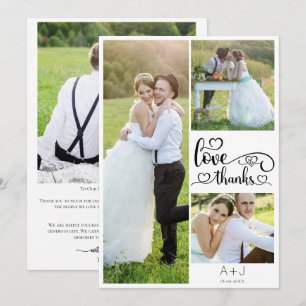 Photo Grid Wedding Monogram Love And Thanks Thank You Card