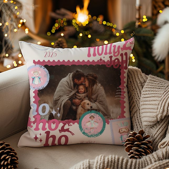Photo Groovy Nutcracker Retro Pastel Christmas Throw Pillow (Creator Uploaded)