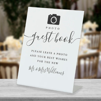 Photo Guest Book Black And White Signature Script  Pedestal Sign