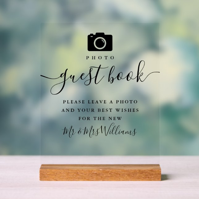 Photo Guest Book Black Signature Script Acrylic Sign (Neutral)