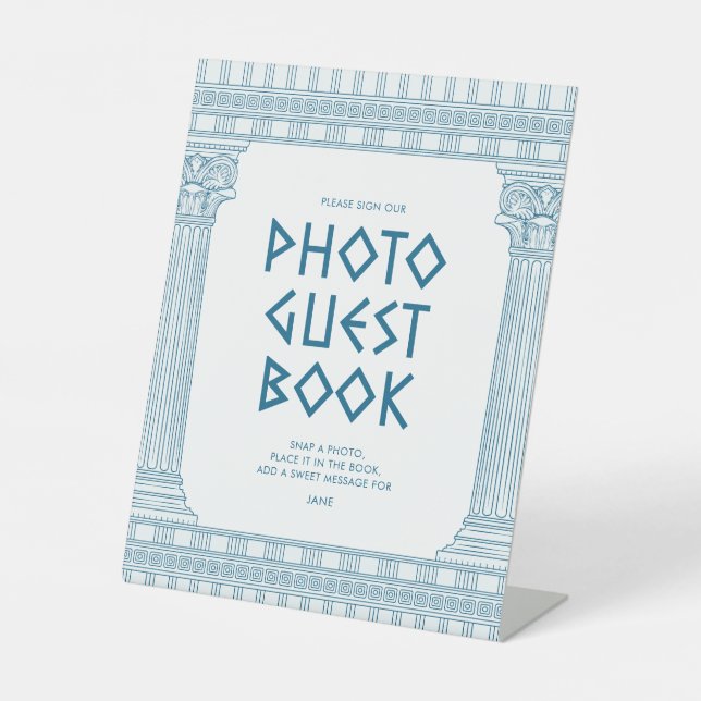 Photo guest book for Ancient History party event Pedestal Sign (Front)