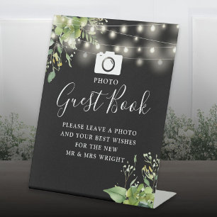 Photo Guest Book Greenery Black And White Wedding Pedestal Sign
