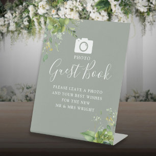 Photo Guest Book Greenery Sage Green Wedding Pedestal Sign