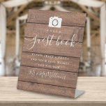 Photo Guest Book Rustic Wood Signature Script Pedestal Sign<br><div class="desc">This rustic wood elegant script minimalist photo guest book sign is perfect for all celebrations. Designed by Thisisnotme©</div>