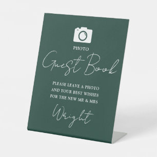Photo Guest Book Script Emerald Green Wedding Pedestal Sign