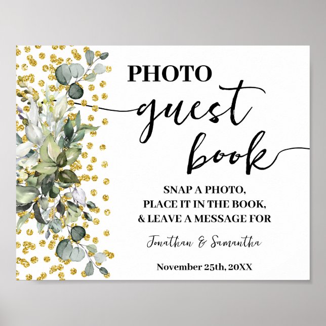 Photo Guest Book Wedding Bridal Eucalyptus Gold (Front)