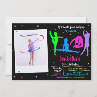 Photo Gymnastics birthday invitation Tumble play