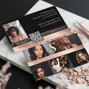 Photo Hair Salon Stylist Luxe Monogram Black Rose Business Card