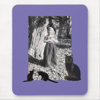 Photo Halloween Costumed Child Black Cats Purple Mouse Pad