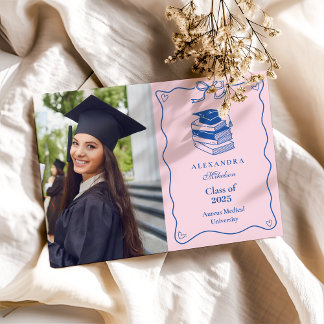 Photo Hand Drawn Illustrated Pink & Blue Grad Announcement