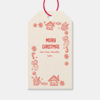 Photo Hand Drawn  Red Doodle Whimsical Christmas  Gift Tags
