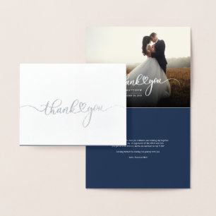 Photo Hand-Lettered Wedding Thank You Silver Foil Card