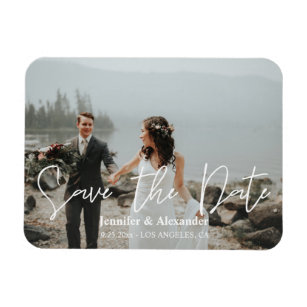Photo & Handwriting Typography Save the Date H Magnet