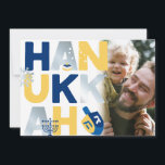 Photo HANUKKAH Menorah Dreidel Greeting Card<br><div class="desc">Our Hanukkah Greeting card with a dreidel, menorah, jelly doughnut, and Jewish stars of David is a beautiful, fun way to wish family and friends a Happy Hanukkah in style. . Personalize with your custom greeting on the reverse to make it truly one of a kind. Enquiries: message us or...</div>