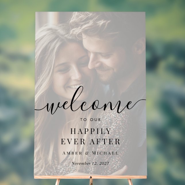 Photo Happily Ever After Wedding Acrylic Sign (Neutral)