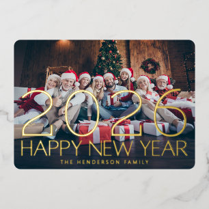 PHOTO HAPPY NEW YEAR 2025 GOLD FIREWORKS FOIL HOLIDAY CARD