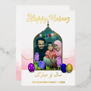 Photo Happy Norooz Pastel Pink Flower Colourful Eg Foil Holiday Card