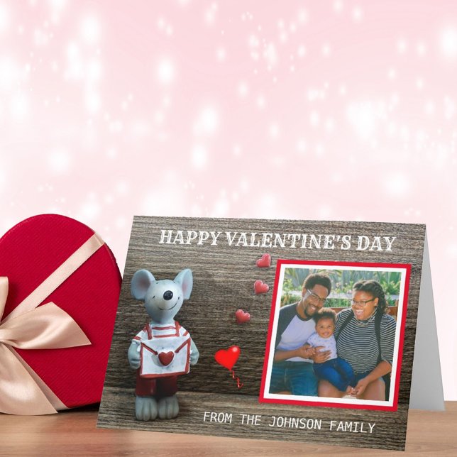  Photo Happy Valentine's Day Red Heart Rustic Wood Holiday Card (Creator Uploaded)