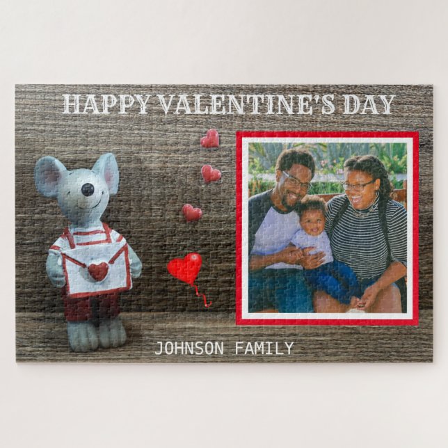Photo Happy Valentine's Day Red Heart Rustic Wood Jigsaw Puzzle (Horizontal)