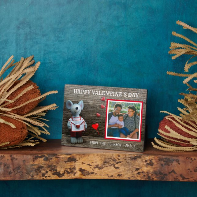Photo Happy Valentine's Day Red Heart Rustic Wood Plaque (Side)