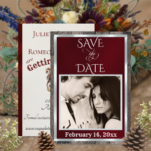 Photo & Heart - Burgundy Save The Date