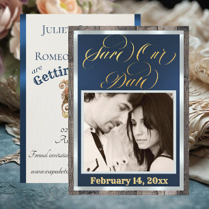 Photo & Heart - Dark Blue Save The Date