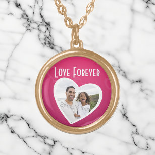 Photo Heart Frame Personalized Pink/White Gold Plated Necklace
