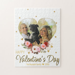 Photo Heart Gold Glitter Hearts Valentine's Day Jigsaw Puzzle